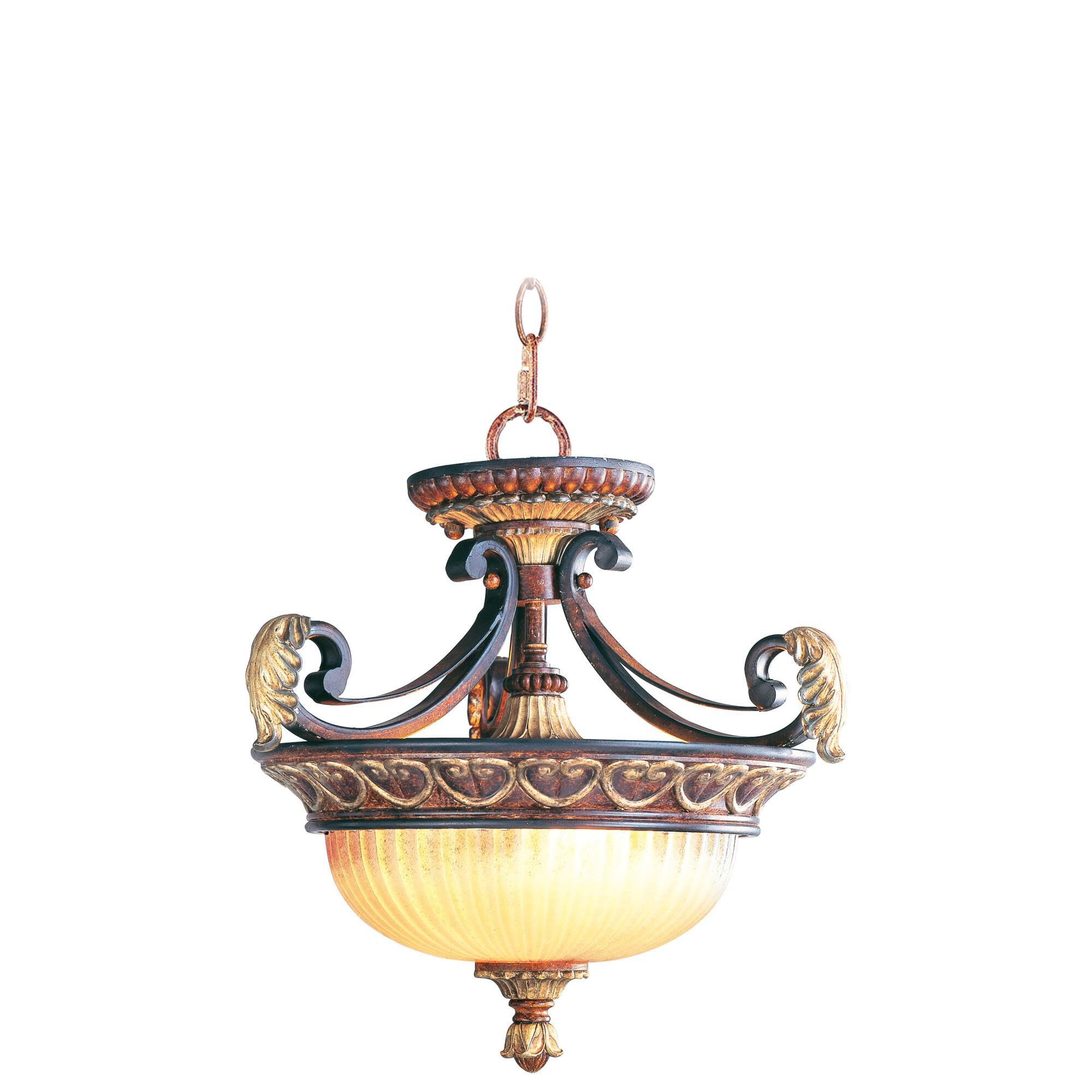 Shown in Verona Bronze-Aged Gold Leaf Accents finish and Rustic Art glass